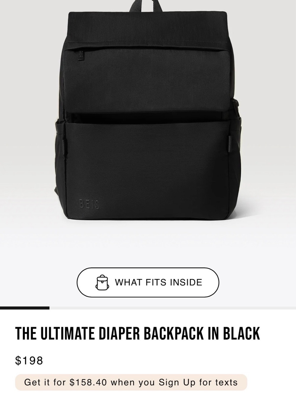 BEIS Black Ultimate Diaper Backpack - Minimalist Everyday Pack